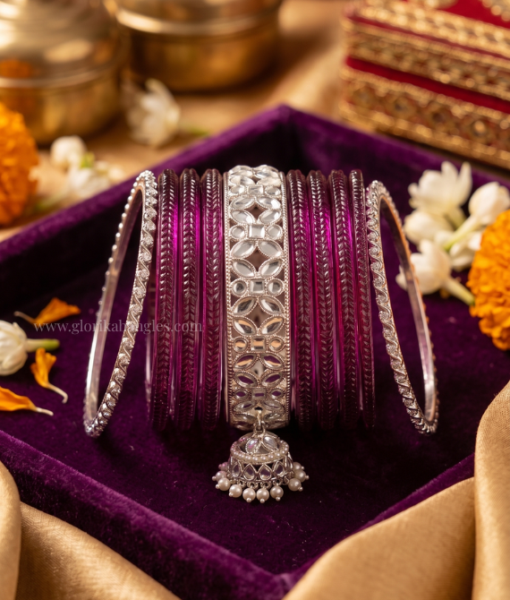 Royal Wine Glass AD Kundan Bangle Set